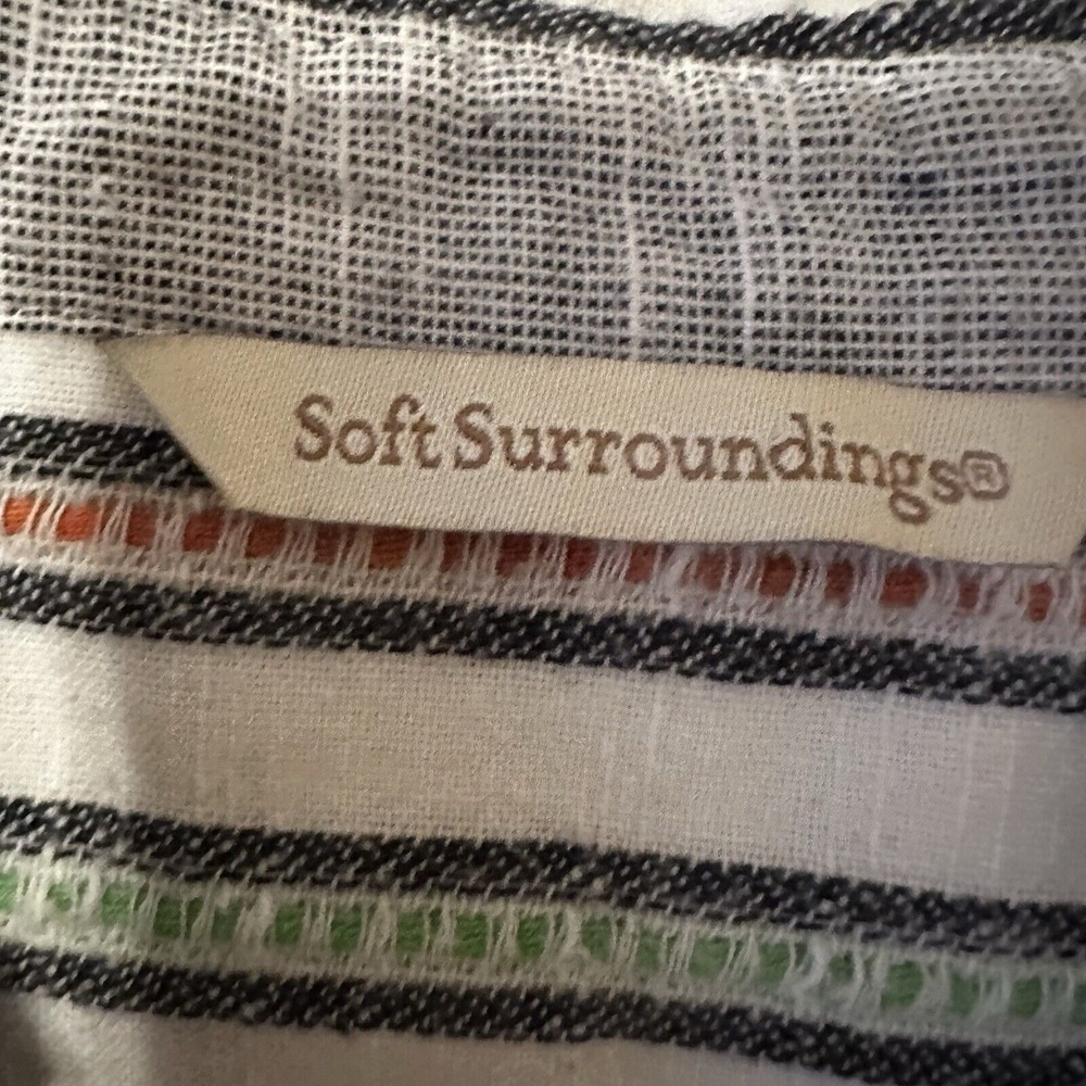 Soft Surroundings Floral Embroidery Top Paisley Tunic Stripe Pocket Roll Tab M‎ - Picture 15 of 16